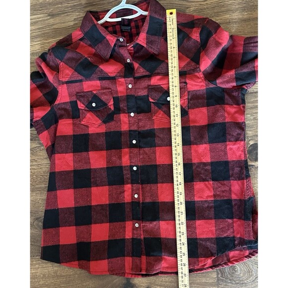 Urban Groove Women’s XL Buffalo Plaid Flannel Shirt Red Black Snap Front Pockets - Picture 8 of 9